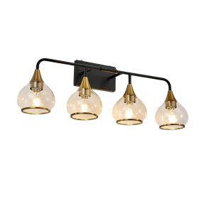 31" Modern 4-Light Vanity Wall Sconce - Black and Gold Bathroom Light Fixture with Clear Glass Shades, Industrial Wall Mounted Lamp for Mirror, V
