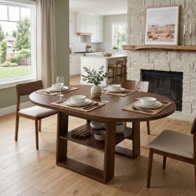 43.3"-59" Extendable Round Dining Table for 4-6, Round-to-Oval Kitchen Table with Built-In Flip-Up Extension Leaf