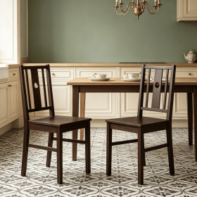 Set of 2  Kitchen Chairs with Slatted Curved Backrest for Dining Room Furniture