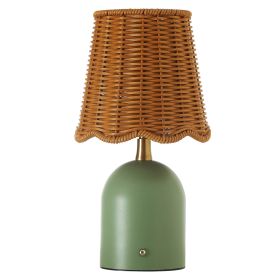 12" Green Rattan Rechargeable LED Lamp