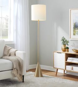 64" Contemporary Metal Floor Lamp in Gold Metal with White Linen Shade