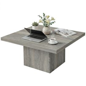 Square Coffee Table, Center Table with 1.6" Thick Tabletop, Gray Wood Grain