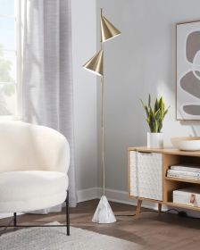 65" Metal Floor Lamp in Brushed Gold Metal with White Faux Marble Metal Base