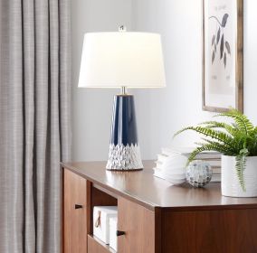 Penelope 22" Contemporary Ceramic Table Lamp with Dark Blue & Silver Ceramic Body and White Shade