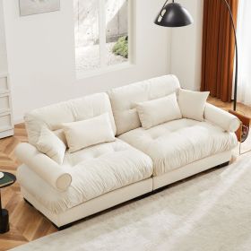 Large Size Modern Two-seater Sofa with Bolstered Armrests,Velvet 2-Seater Sofa With Waist Pillows and Throw Pillows , Suitable for Living Room ,