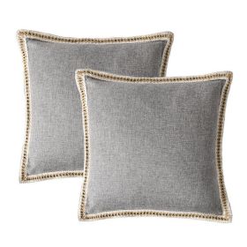 Set of 2 Throw Pillow Covers Vintage Linen Trimmed Cushion Covers, 20"x20"