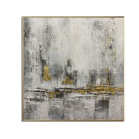 100% Handmade Gold Foil Abstract Oil Painting  Wall Art Modern Minimalist City Building Canvas Home Decor For Living Room No Frame (size: 100x100cm)