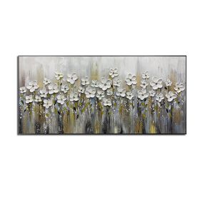 Handmade Gold Foil Abstract Oil Painting  Wall Art Modern Minimalist White Flowers Canvas Home Decorative For Living Room No Frame (size: 150X220cm)