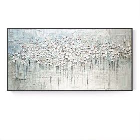 Top Selling Handmade Abstract Oil Painting Wall Art Modern Minimalist White Flowers Picture Canvas Home Decor For Living Room Bedroom No Frame (size: 100X150cm)