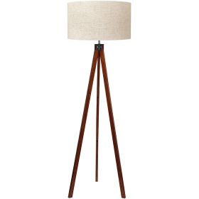 Tripod Floor Lamp Mid Century Modern Standing Lamps for Living Room | Light-Diffusing Linen Shade, Premium Rubberwood Tripod with E26 Base (Color: Brown)