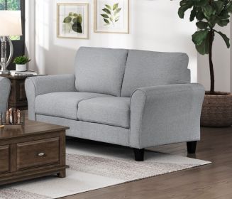Modern 1pc Loveseat Textured Fabric Upholstered Rounded Arms Attached Cushions Transitional Living Room Furniture (Color: Dark Gray)